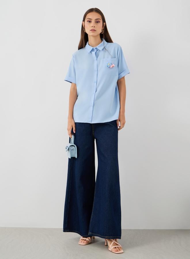 Take Two Removable Floral Patch Detail Oversized Shirt - Image 2