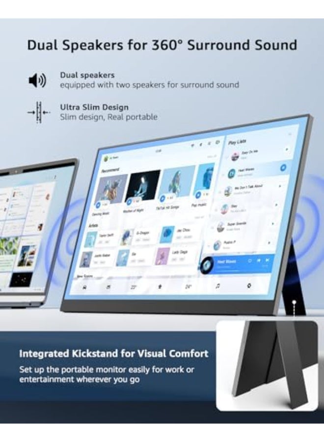 Yodoit 15.6" Portable Monitor FHD IPS, Ultra-Slim USB-C Second Screen with 100% sRGB Display & Speakers for Laptop, MacBook & Xbox - Image 5
