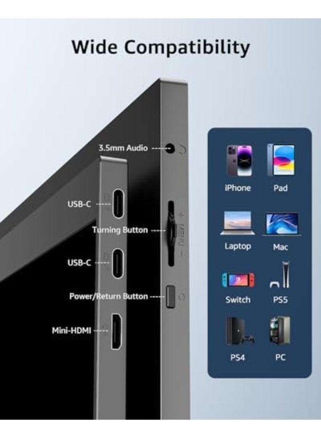 Yodoit 15.6" Portable Monitor FHD IPS, Ultra-Slim USB-C Second Screen with 100% sRGB Display & Speakers for Laptop, MacBook & Xbox - Image 4