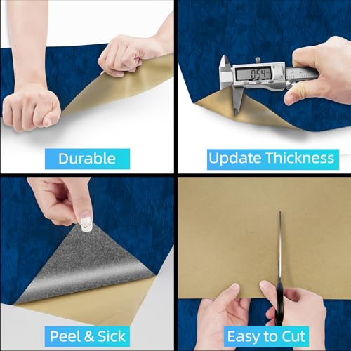 ReWallpaper Royal Blue Velvet Wallpaper Textured Dark Blue Wallpaper Peel and Stick for Bedroom Removable Luxury Velvet Fabric Wall Paper Decorative Contact Paper for Drawer Liner Crafts 17.5inx6.5ft - Image 5