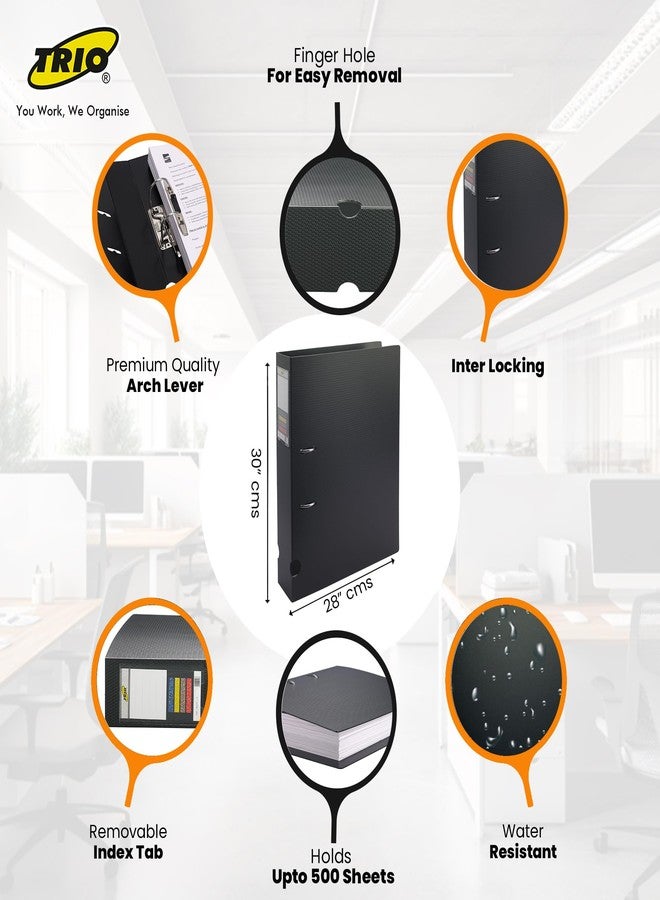 تريو ملفات ثلاثية بمشابك - ملف صندوقي بذراع مقوسة مع مسامير مقاومة للصدأ - يتسع لما يصل إلى 500 ورقة - عبوة سوداء من قطعتين - Image 3