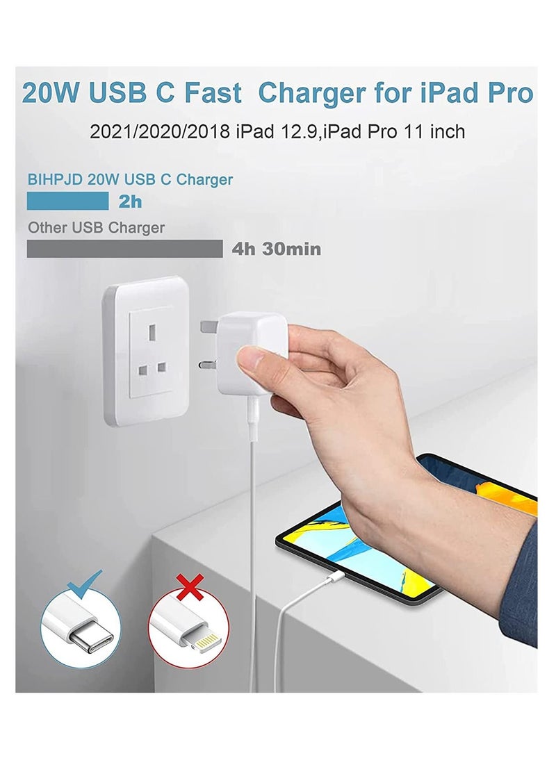 USB C charger and plug for ipad Pro, 20W Wall Fast Charger with 6.6FT USB C Fast Charging Cable Compatible for iPad Pro 12.9 5/4/3 Gen,iPad Pro 11 3/2/1 Gen,iPad - Image 3