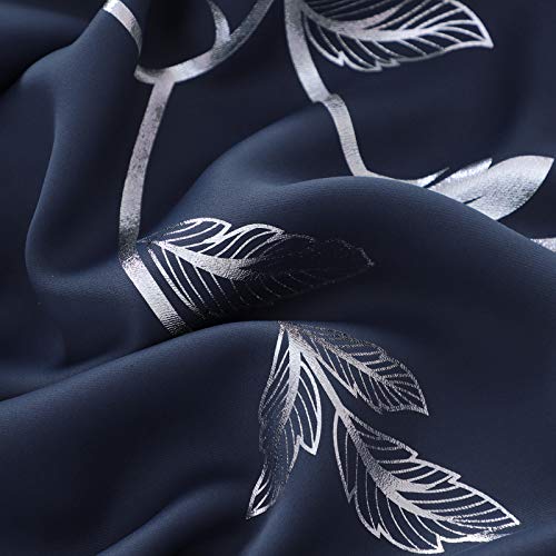 BUHUA Navy Room Darkening Curtains Printed Flower Vine Noise Reducing Window Drapes for Kids Room 38W×96L Inch 1 Pair - Image 5