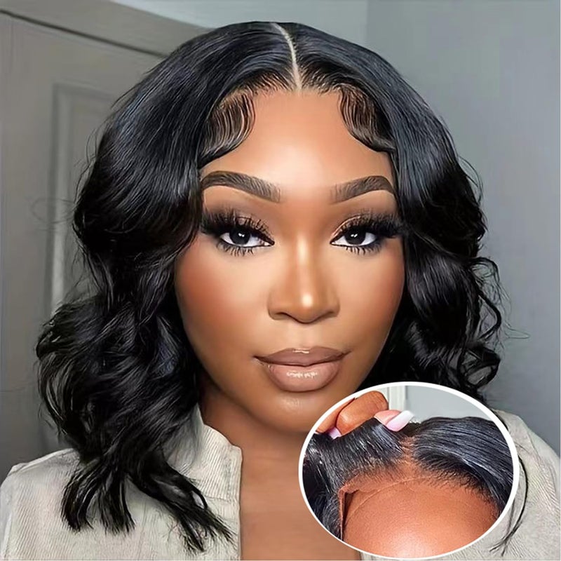 Wear and Go Glueless Bob Wig  Body Wave Lace Front Human Hair Wigs for Black Women  Pre Plucked and Pre Cut 4x4 Lace Closure  No Glue Needed for Beginners 12 Inch