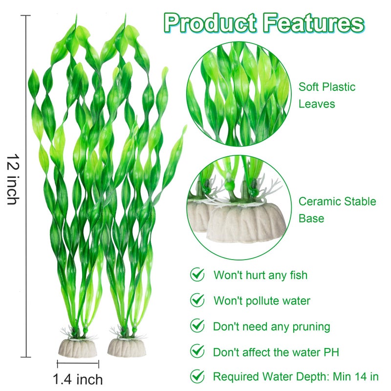 MyLifeUNIT Artificial Seaweed Water Plants for Aquarium, Plastic Fish Tank Plant Decorations 10 PCS (12 Inches Tall, Green) - Image 2