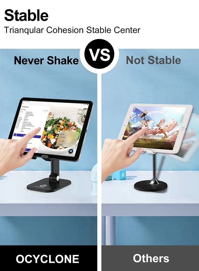 Cell Phone Stand, iPad Adjustable Height and Angle Stand for Desk, Foldable Holder, Taller iPhone Compatible 4-11 Inch All Mobile Phone/iPad/Tablet - Black