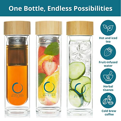 Pure Zen Tea Infuser Bottle - Insulated Glass Bottle for Loose Leaf Infusions - Tea Tumbler with Infuser - Portable Travel Mug for Infused Water - Thermos with Diffuser on the Go - 15 oz - Image 4