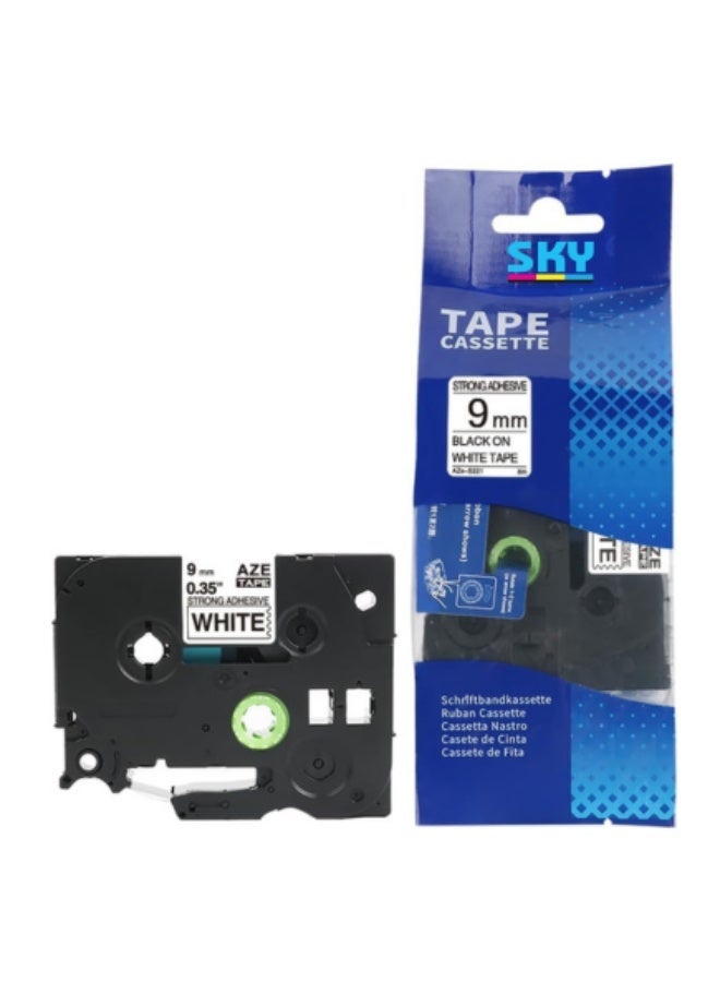 SKY 9mm Extra Strength Strong Adhesive Black on White Label Tape Compatible with P-Touch  Label Printers - Image 1