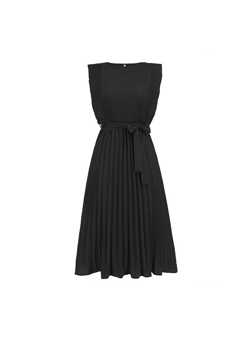 Loquat A Pleated Solid Color Dress With Lotus Leaf Sleeves  - Image 1