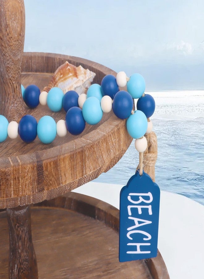 Meplait Wood Bead Garland, Coastal Tassel Garland with Beach Tag Boho Farmhouse Decor for Tiered Tray Table Centerpiece Wall Home Decoration - Image 4