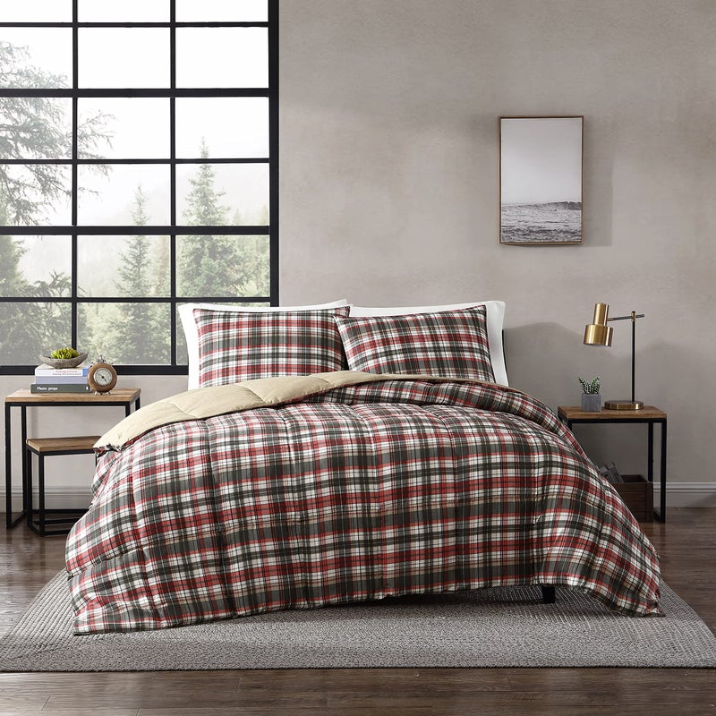 Eddie Bauer Home Portage Bay Collection 100 Cotton Soft Cozy Premium Quality Plaid Duvet Cover with Matching Sham Machine Washable 3 Pieces King Grey