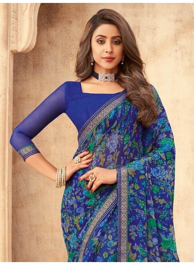 shiv textiles ساري شيف للأقمشة النسائية من الشيفون مزين بطبعات زهرية ودانتيل (SAT-543S-102) - Image 2