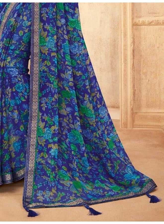 shiv textiles ساري شيف للأقمشة النسائية من الشيفون مزين بطبعات زهرية ودانتيل (SAT-543S-102) - Image 3