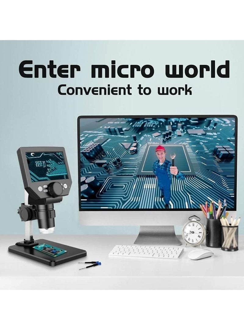Excefore - ميكروسكوب رقمي LCD، 4.3 بوصة 1080P 10 ميغابيكسل، تكبير 1-1000X عدسة مكبرة لاسلكية USB كاميرا ميكروسكوب استيريو، كاميرا 10 ميغابيكسل مسجل فيديو بشاشة HD - Image 1