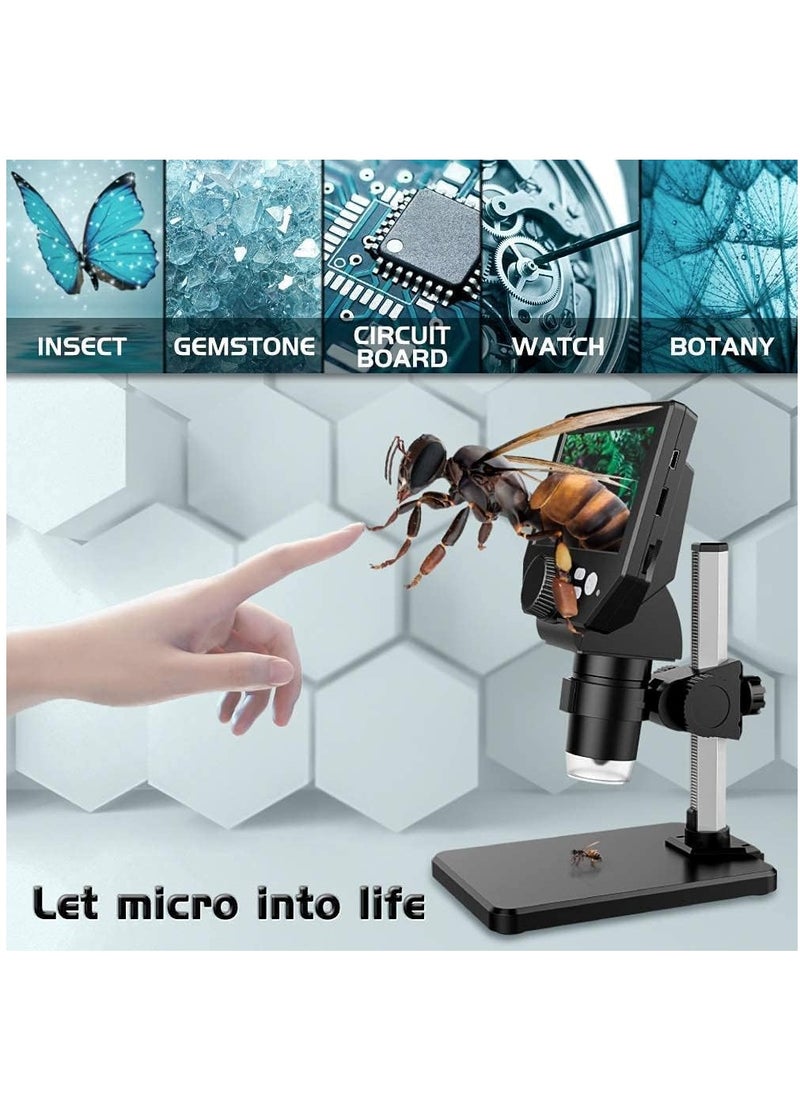 Excefore - ميكروسكوب رقمي LCD، 4.3 بوصة 1080P 10 ميغابيكسل، تكبير 1-1000X عدسة مكبرة لاسلكية USB كاميرا ميكروسكوب استيريو، كاميرا 10 ميغابيكسل مسجل فيديو بشاشة HD - Image 1