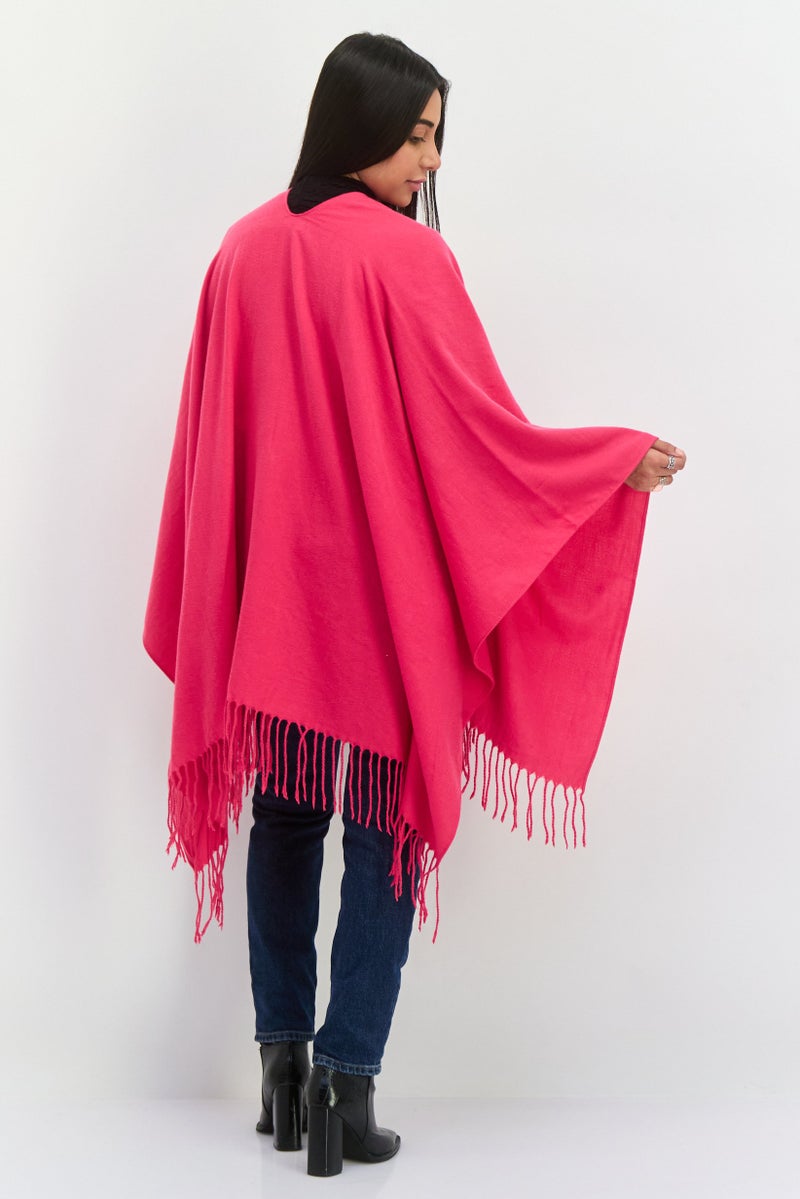 ADRIENNE VITTADINI Women Solid Wrap Poncho, Fuchsia - Image 4