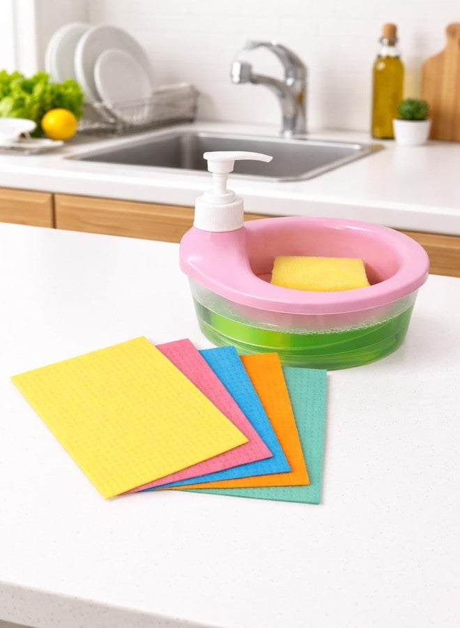 LAGET® Kitchen Soap Dispenser with Sponge Holder + 5 Reusable Cleaning Wipes | Liquid Dish Wash Pump Dispenser | Compact Sink Organizer (Multicolor) - Image 2