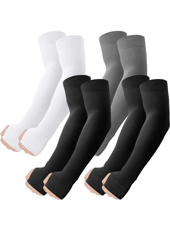 ROXUN Arm Sleeves with Thumb Hole, UV Sun Protection Cooling Compression Cover Sports for Men/Women, 4 Pairs - 2 Black+white+dark Gray, One size - Image 1