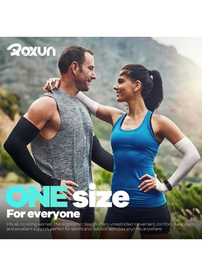 ROXUN Arm Sleeves with Thumb Hole, UV Sun Protection Cooling Compression Cover Sports for Men/Women, 4 Pairs - 2 Black+white+dark Gray, One size - Image 4