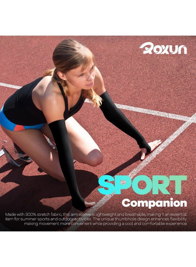 ROXUN Arm Sleeves with Thumb Hole, UV Sun Protection Cooling Compression Cover Sports for Men/Women, 4 Pairs - 2 Black+white+dark Gray, One size - Image 2