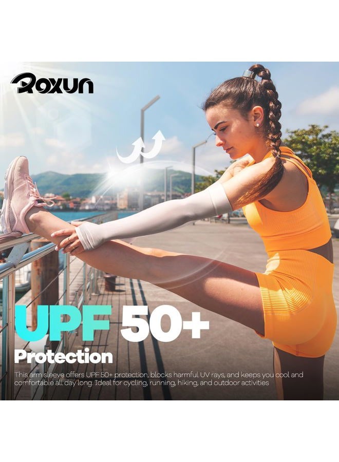 ROXUN Arm Sleeves with Thumb Hole, UV Sun Protection Cooling Compression Cover Sports for Men/Women, 4 Pairs - 2 Black+white+dark Gray, One size - Image 3