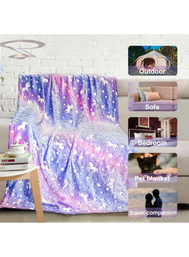Unicorn Glow in The Dark Blanket for Kids Age 3-12, Soft Fleece Throw 50"x60" - Image 4