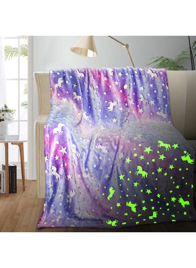 Unicorn Glow in The Dark Blanket for Kids Age 3-12, Soft Fleece Throw 50"x60" - Image 1