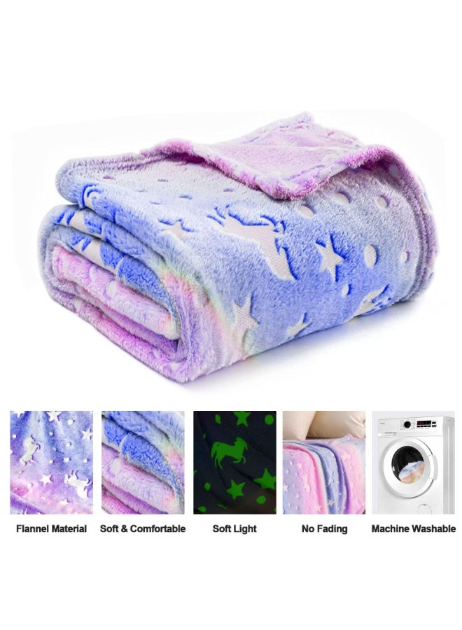 Unicorn Glow in The Dark Blanket for Kids Age 3-12, Soft Fleece Throw 50"x60" - Image 3