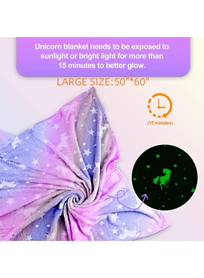 Unicorn Glow in The Dark Blanket for Kids Age 3-12, Soft Fleece Throw 50"x60" - Image 2