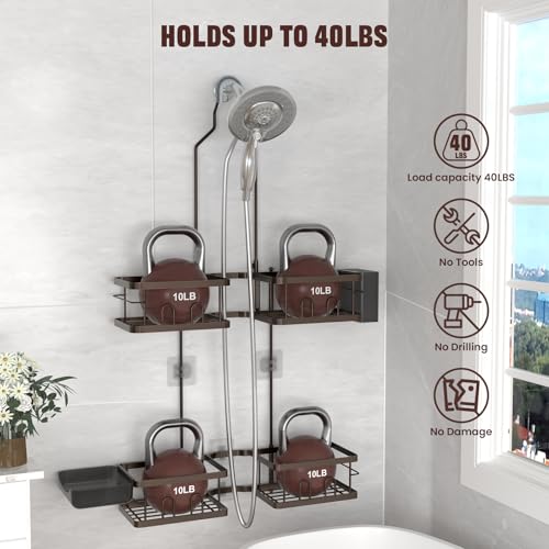 REINHARDT Adjustable Shower Caddy Hanging Rustproof Shower Caddy for Handheld Showerheads, Shower Organizer with Hooks Soap Holder, Anti-Swing Shower Rack Bathroom Accessories, Bronze - Image 3