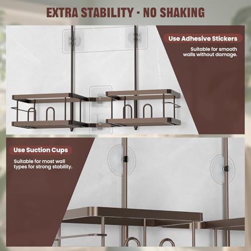REINHARDT Adjustable Shower Caddy Hanging Rustproof Shower Caddy for Handheld Showerheads, Shower Organizer with Hooks Soap Holder, Anti-Swing Shower Rack Bathroom Accessories, Bronze - Image 5