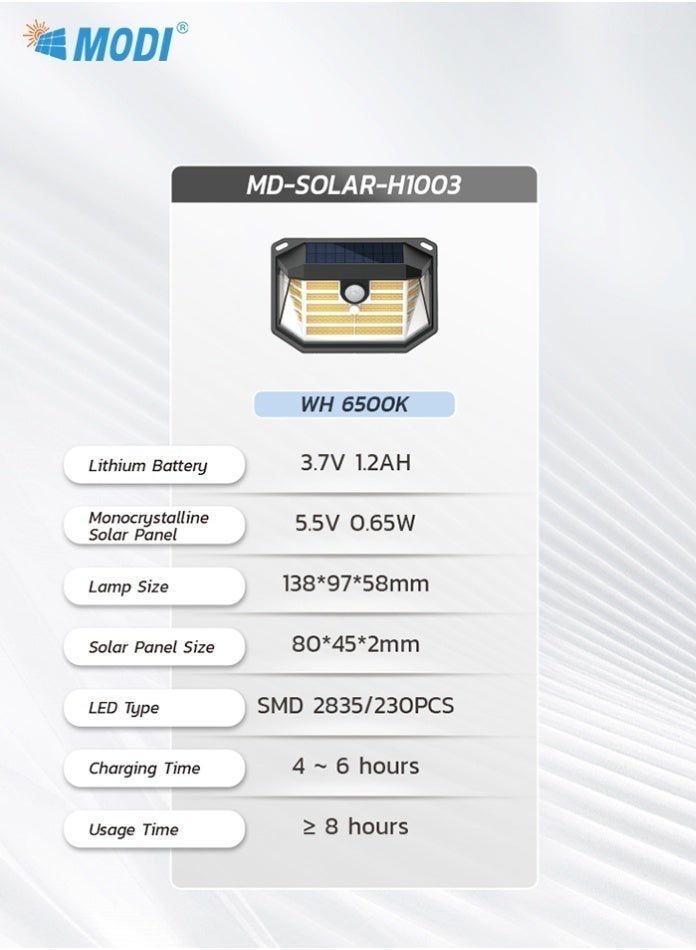 MODI 230/416 LED Solar Wall Light Outdoor Garden Decoration Lamp, White light, 3 Modes Motion Sensor, IP65 Waterproof, Yard & Door Security Lighting - Image 2