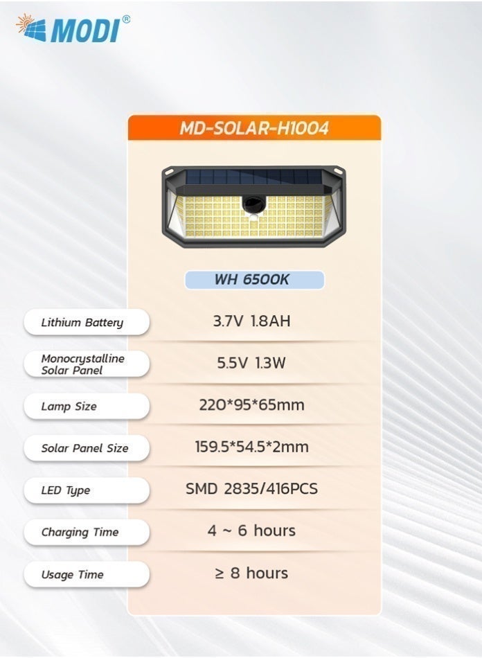 MODI 230/416 LED Solar Wall Light Outdoor Garden Decoration Lamp, White light, 3 Modes Motion Sensor, IP65 Waterproof, Yard & Door Security Lighting - Image 3