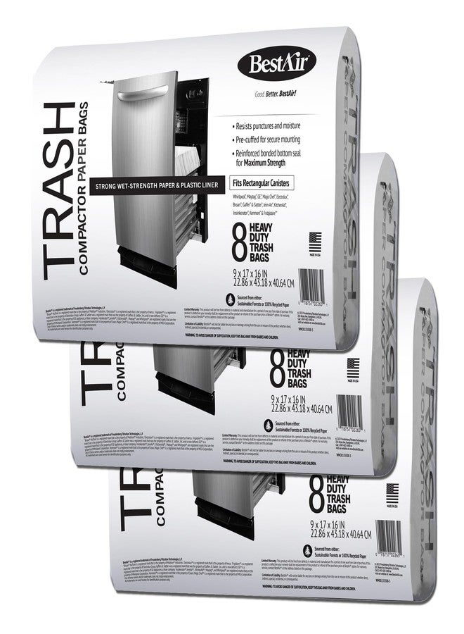 BestAir أفضل أكياس ضغط القمامة الثقيلة BestAir WMCK133508-3، 16 بوصة قطر × 9 بوصة عرض × 17 بوصة ارتفاع، 24 قطعة (عبوة من 3)، بني - Image 1