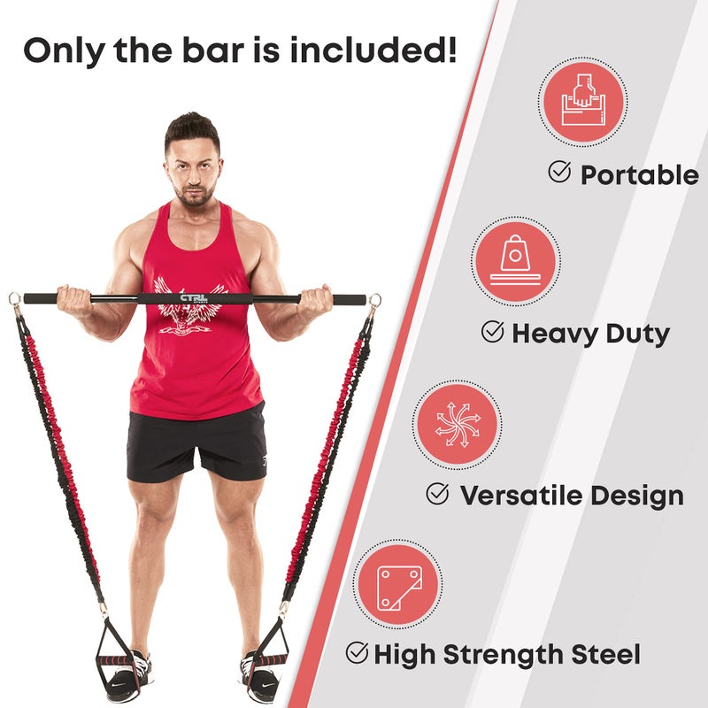 CTRL SPORTS Full Workout Bar for Exercise, Squat, Biceps, Triceps, Shoulders, Back – Adjustable Home Gym Bar Resistance Bands Kit– Durable Steel Gym Resistance Bar - Image 3