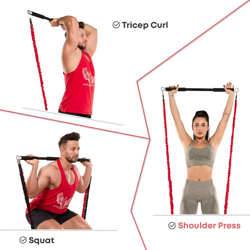 CTRL SPORTS Full Workout Bar for Exercise, Squat, Biceps, Triceps, Shoulders, Back – Adjustable Home Gym Bar Resistance Bands Kit– Durable Steel Gym Resistance Bar - Image 5