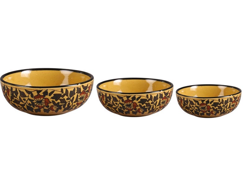Caffeine Ceramic Handmade Brown Sehra Serving Bowl (Set of 3) - Image 3