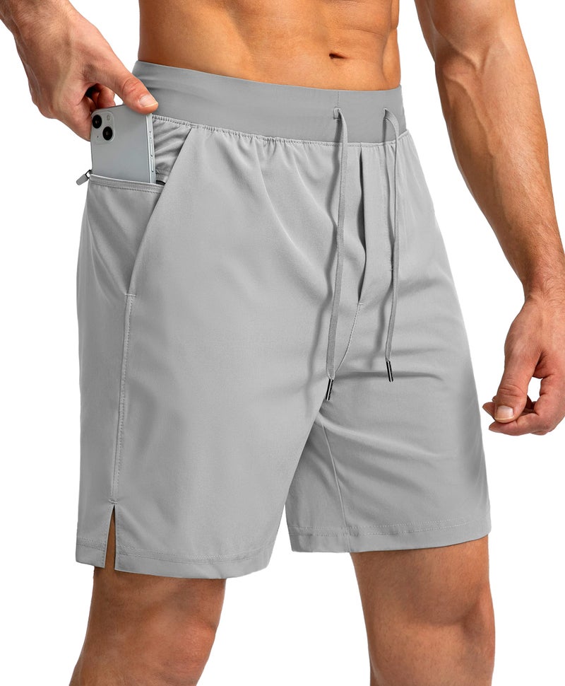 Soothfeel Men's Running Shorts with Zipper Pockets 7 Inch Lightweight Quick Dry Gym Athletic Workout Shorts for Men (Light Grey, L) - Image 1