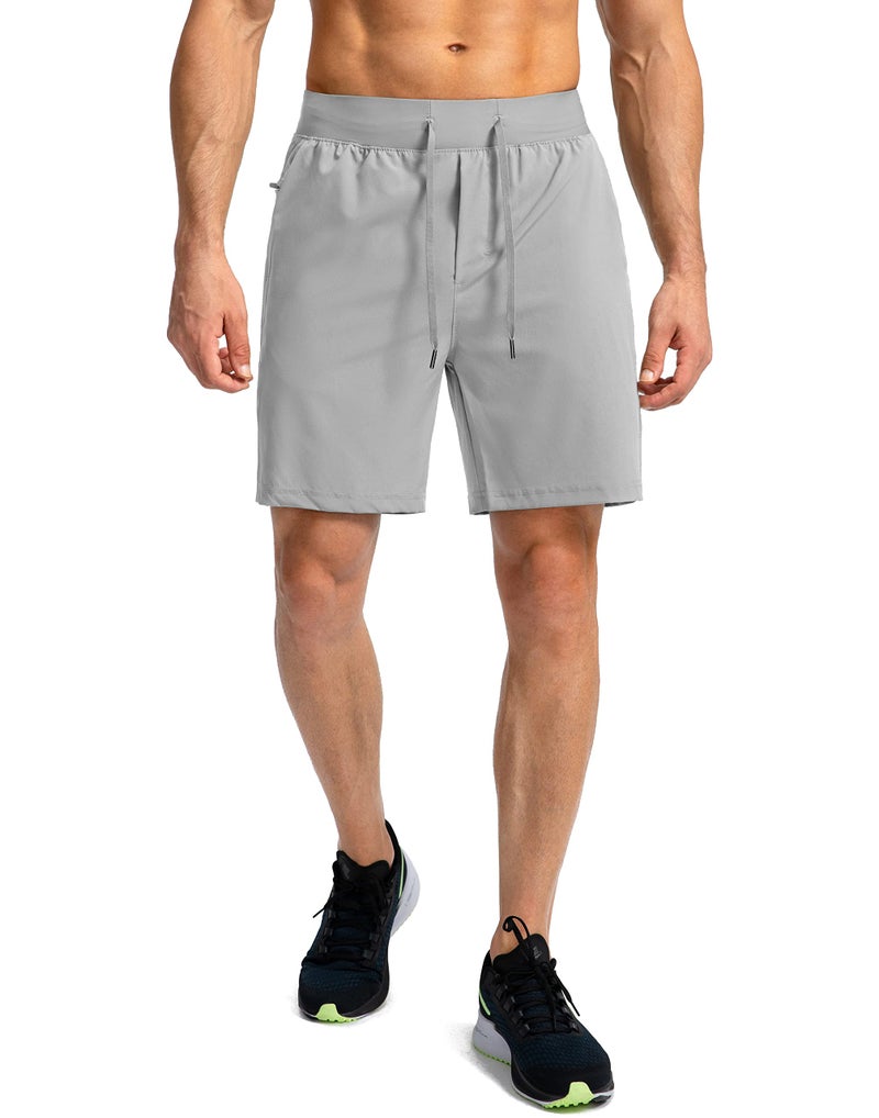 Soothfeel Men's Running Shorts with Zipper Pockets 7 Inch Lightweight Quick Dry Gym Athletic Workout Shorts for Men (Light Grey, L) - Image 2