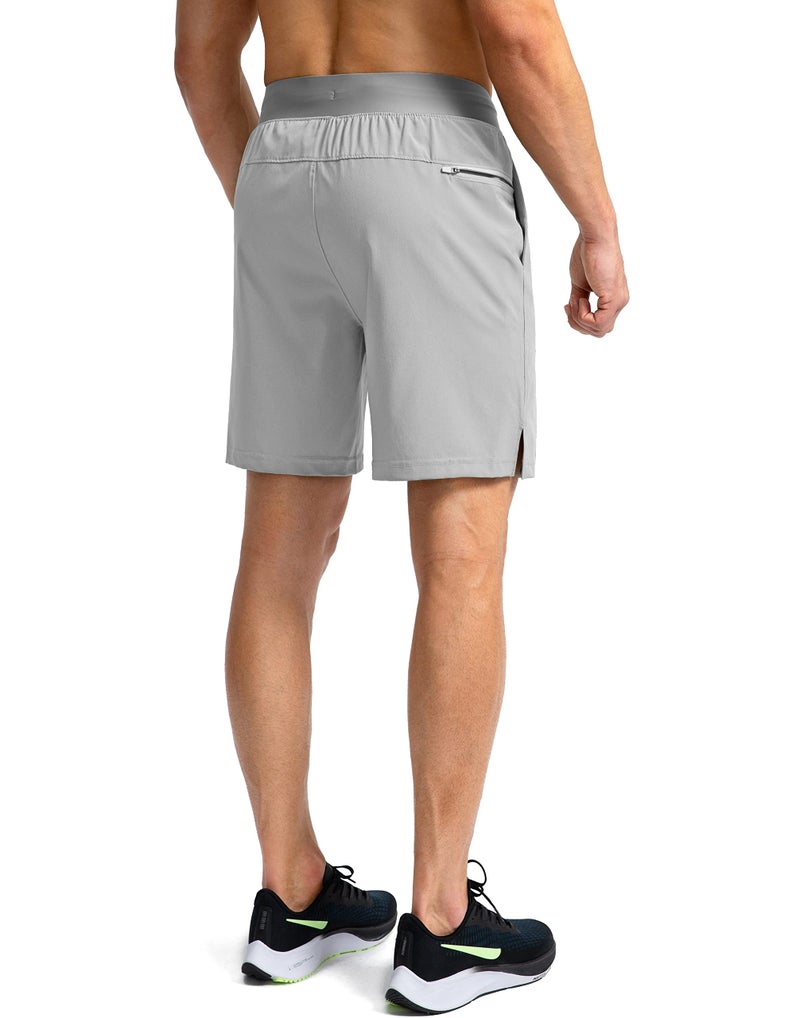 Soothfeel Men's Running Shorts with Zipper Pockets 7 Inch Lightweight Quick Dry Gym Athletic Workout Shorts for Men (Light Grey, L) - Image 3