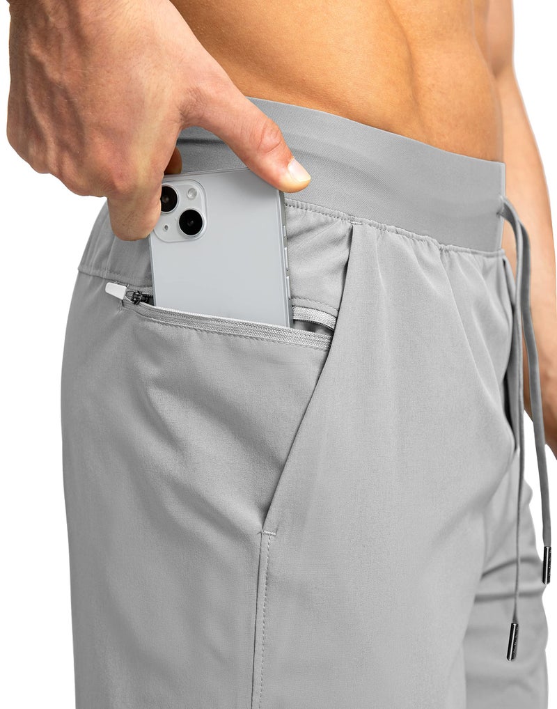 Soothfeel Men's Running Shorts with Zipper Pockets 7 Inch Lightweight Quick Dry Gym Athletic Workout Shorts for Men (Light Grey, L) - Image 4