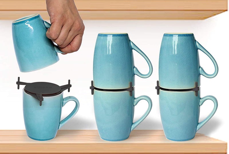 ELYPRO Coffee Mug Organizers and Storage, Kitchen Cabinet Shelf Organizer - Cupboard and Pantry Organization, Expandable Stackable Gadget for Tea Cup and Coffee Mugs, Save Space (Black) - Image 1