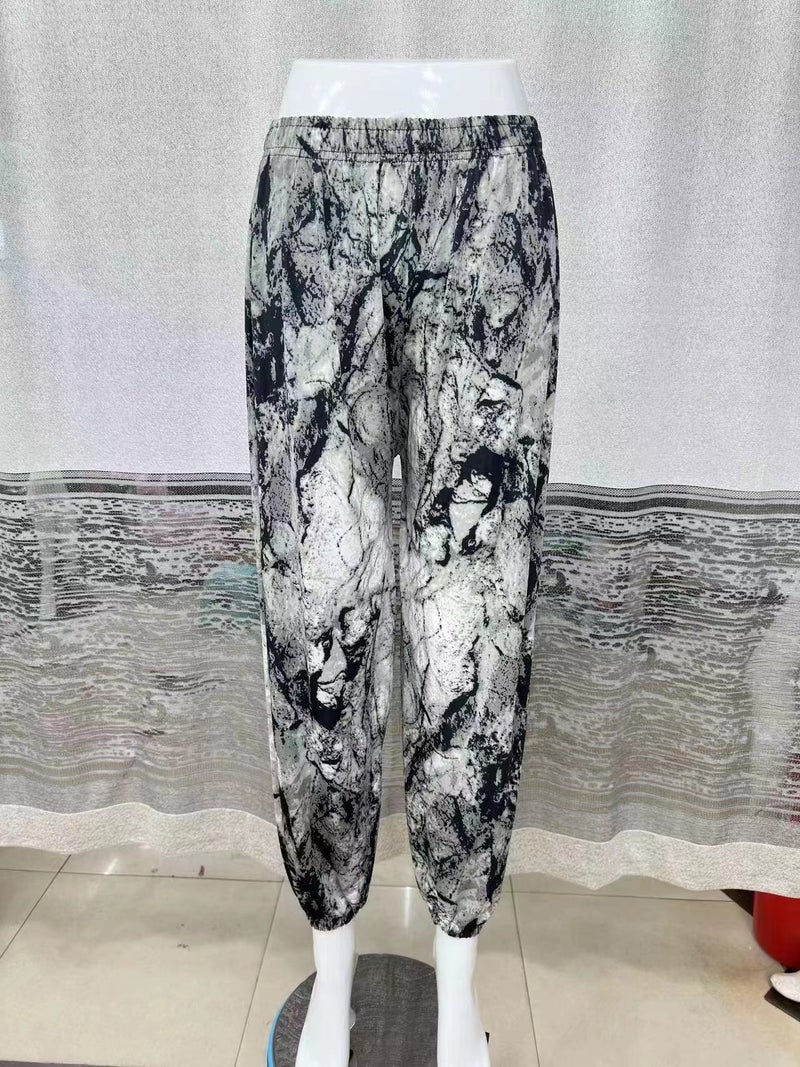 Guofeng Anti-mosquito Pants High Waist Womens Summer Thin Ice Silk Bloomers Stall Cool Pants Harlan Bundled Pants ink painting 