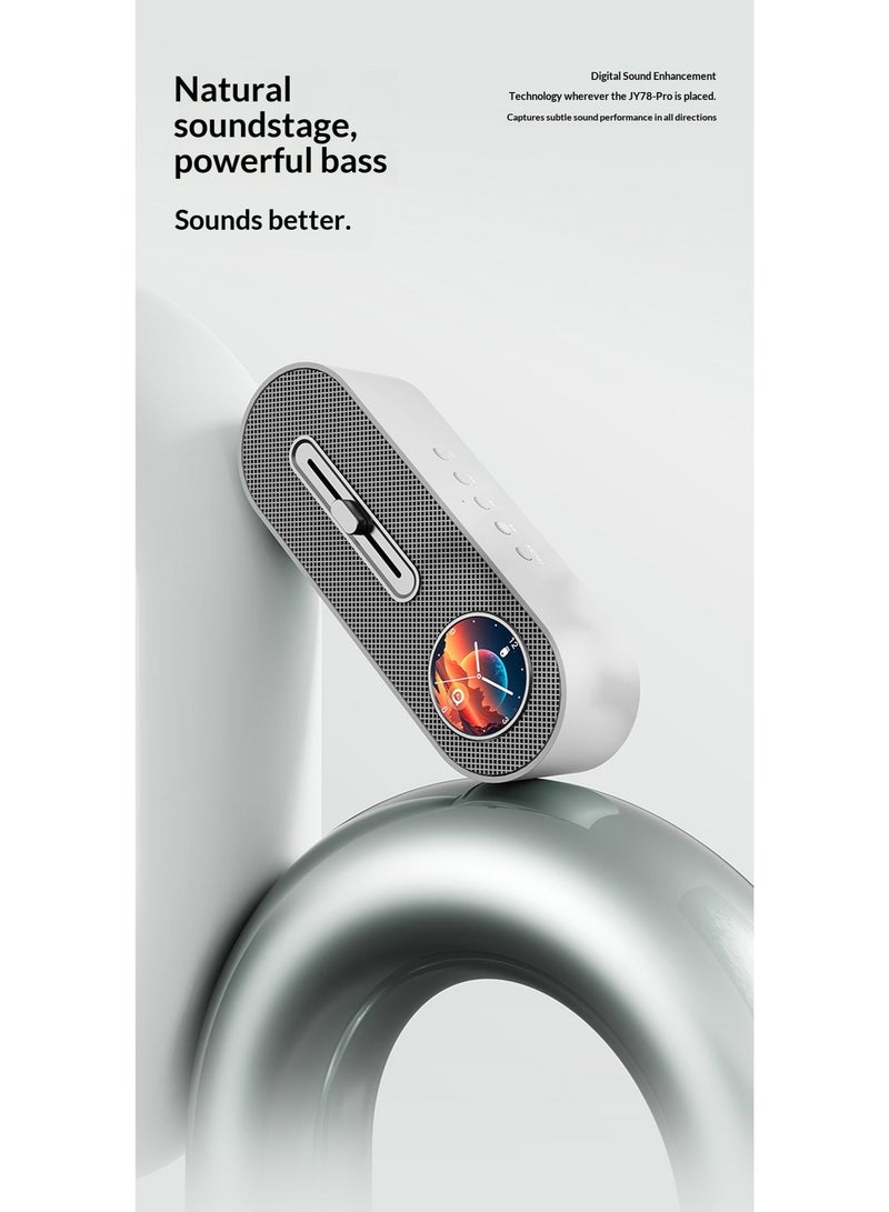 مكبر صوت ذكي JY78 Pro بتقنية الذكاء الاصطناعي، يدعم بطاقة TF، تشغيل USB، منفذ AUX، اتصال سلكي، خاصية مراقبة ضوضاء النوم، ترجمة فورية بنقرة واحدة، مترجم صوتي، تنبيهات الموسيقى، منبه، البحث عن الهاتف، ميزة Wearfit، مذكرة صوتية بتقنية الذكاء الاصطناعي، حالة الطقس، التقويم، إيقاظ الهاتف، مساعد صوتي، راديو FM - Image 4