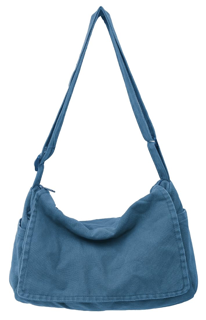 Collsants Messenger Bag for Women Men Satchel Bag Canvas Crossbody Shoulder Bag Casual Sling Bag (blue) - Image 1