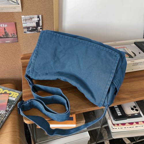 Collsants Messenger Bag for Women Men Satchel Bag Canvas Crossbody Shoulder Bag Casual Sling Bag (blue) - Image 4