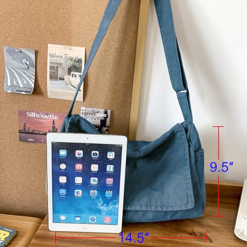 Collsants Messenger Bag for Women Men Satchel Bag Canvas Crossbody Shoulder Bag Casual Sling Bag (blue) - Image 5