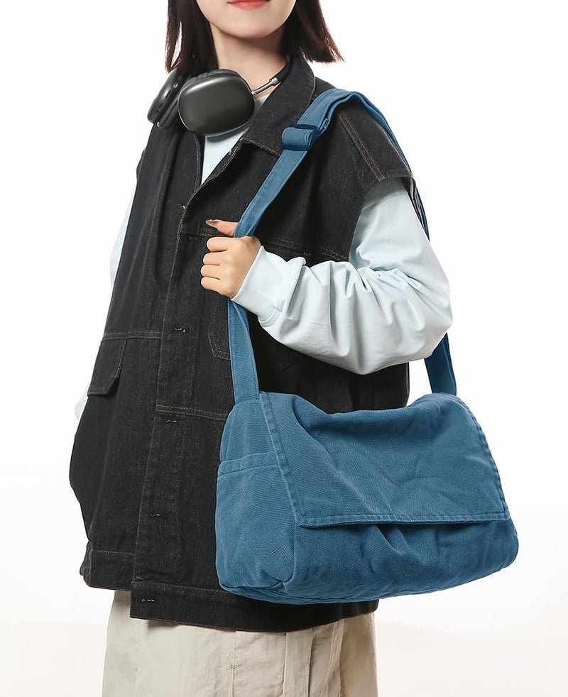 Collsants Messenger Bag for Women Men Satchel Bag Canvas Crossbody Shoulder Bag Casual Sling Bag (blue) - Image 2
