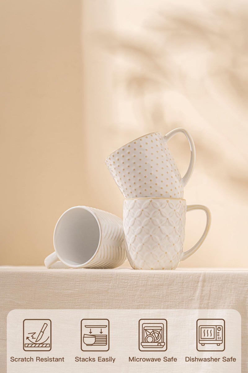 FOBENTA Ceramic Coffee Mugs Set of 4, 12oz Embossed Cups with Elegant Patterns â€“ A Thoughtful Gift for Women, Mom, or Friends,Perfect for Tea, Latte, Cocoa (Arctic White, 12 OZ) - Image 5