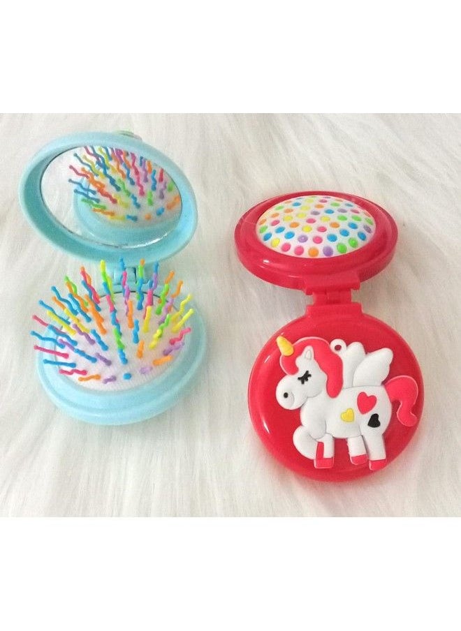 Tera13 Tera 13 Cute Unicorn Theme Hair Brush Massage Comb Shower With Mirror Hair Brush Styling Tools For Girls Unicorn Hair Brush For Girls (Pack Of 2)  - Image 1